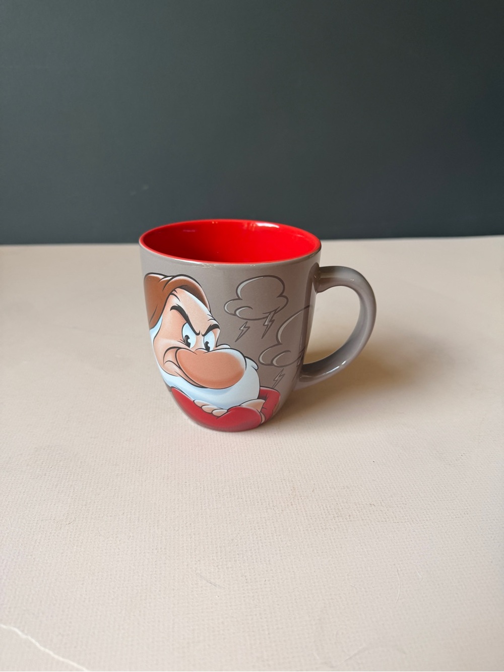 Vintage Disney Gray Mug with Red Interior and Grumpy Cartoon